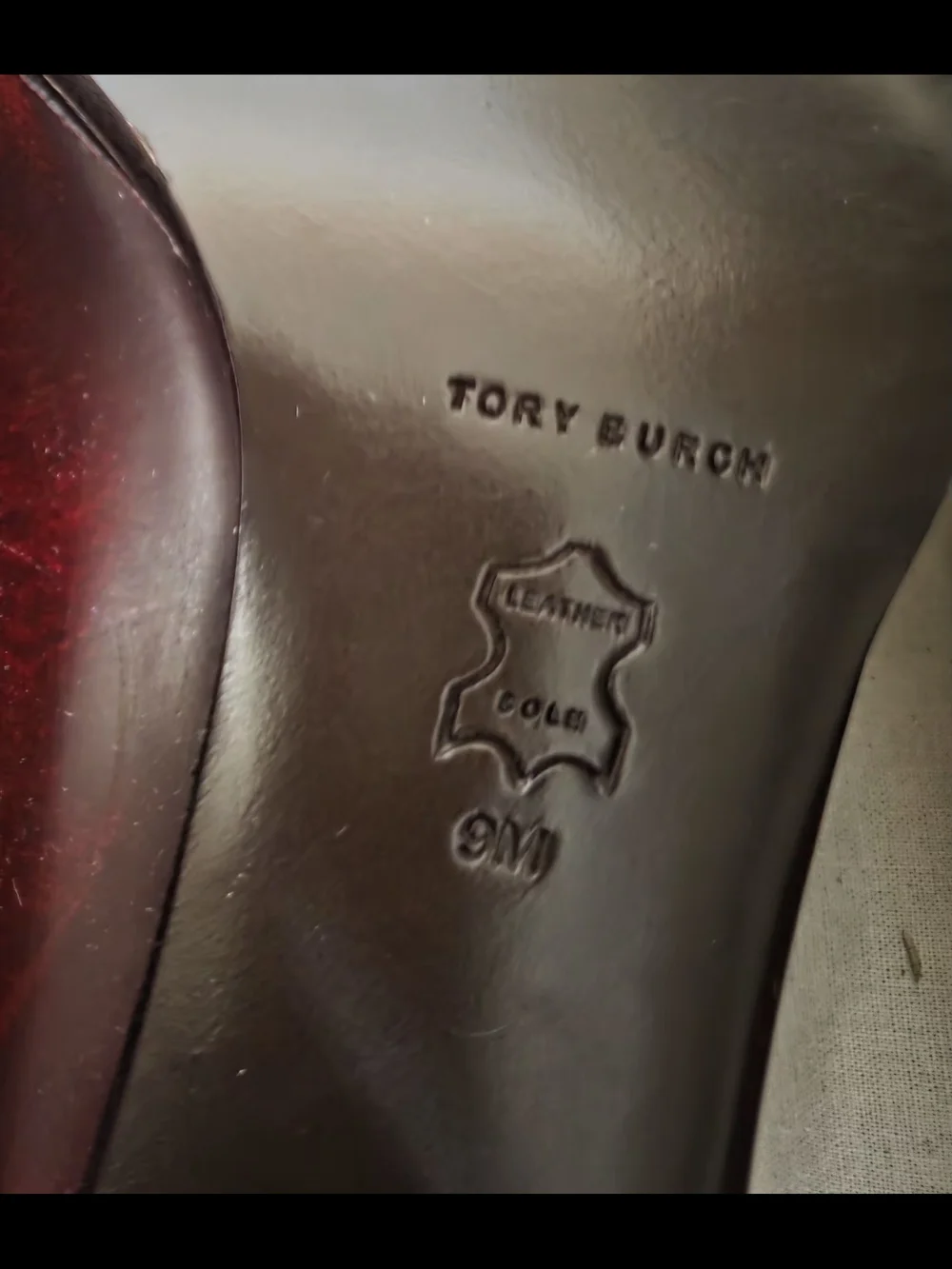 Tory Burch Women's Burgundy Leather Slip-On Loafers With Heels